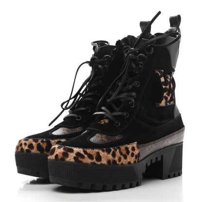 Louis Vuitton Suede Calfskin Monogram Calf Hair Laureate Platform Desert Boots 39 Black 3 of 11