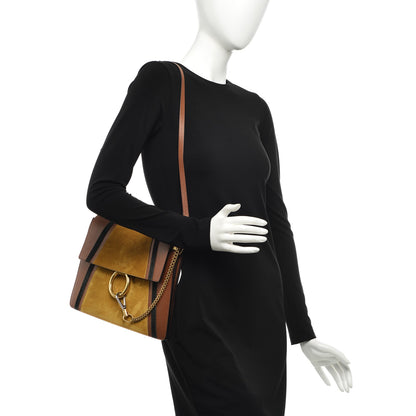 Chloe Suede Calfskin Patchwork Medium Faye Shoulder Bag Tobacco 2 of 7