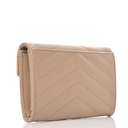 Saint Laurent Grain De Poudre Matelasse Chevron Small Monogram Envelope Wallet Dark Beige 3 of 7