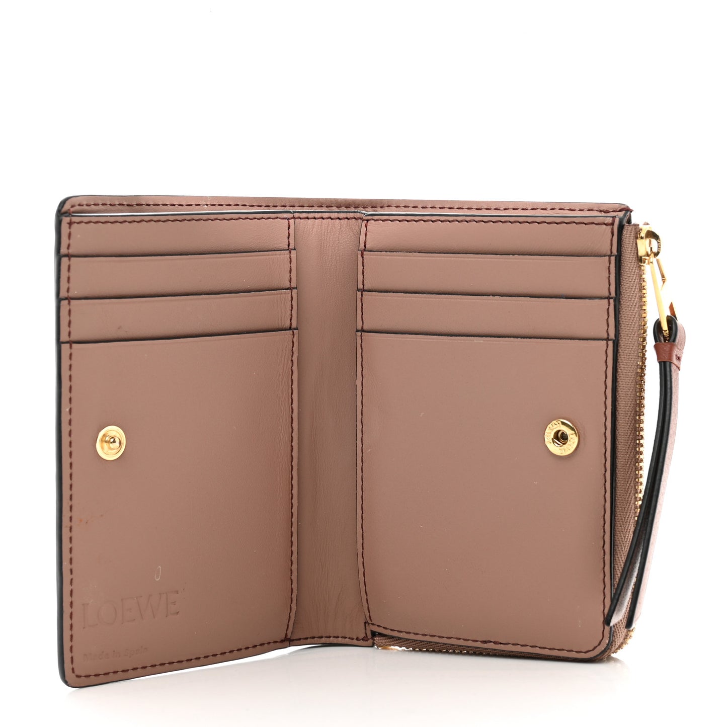Calfskin Puzzle Zip Bi-Fold Wallet Dark Blush Dark Rust