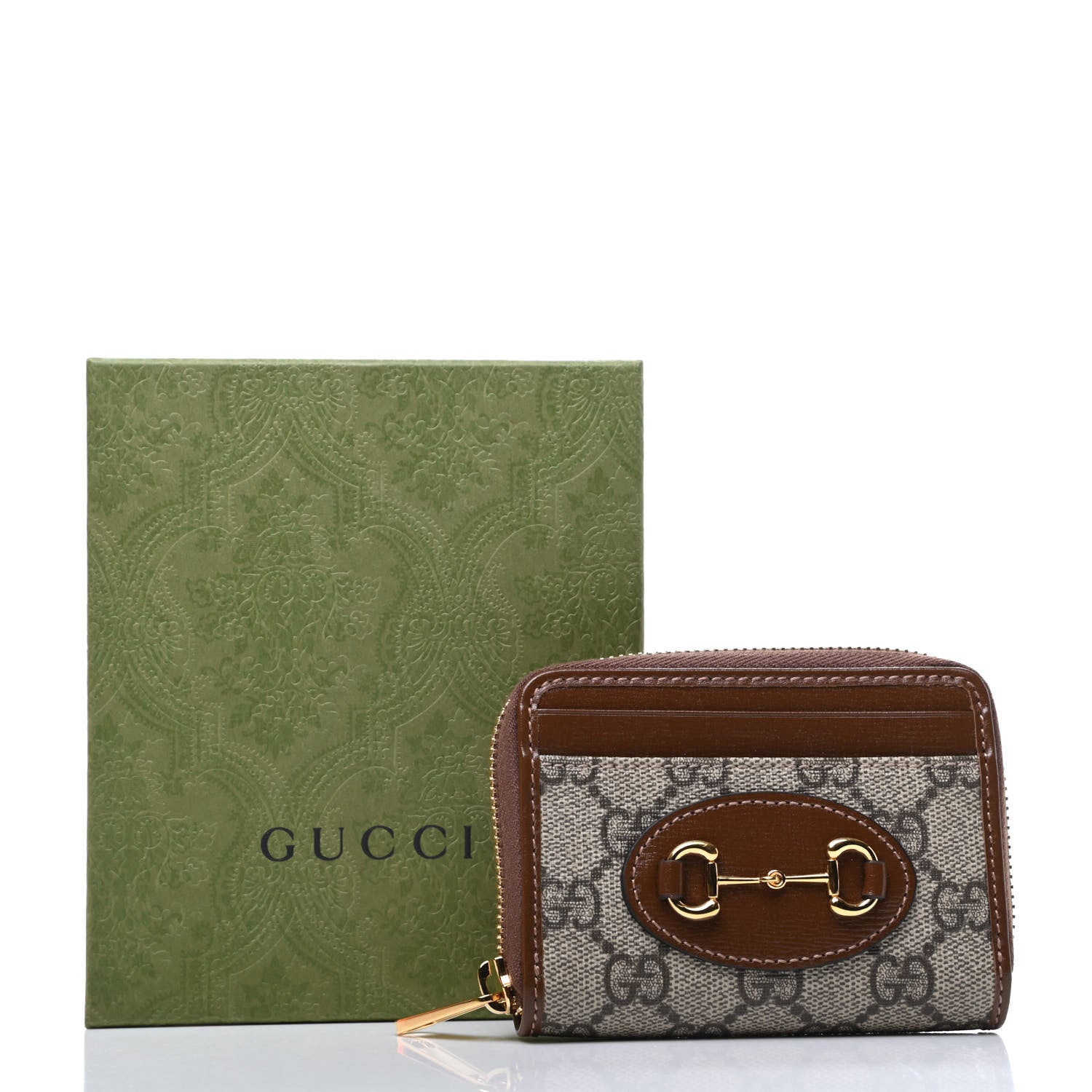 Gucci GG Supreme Monogram Azalea Calfskin Horsebit 1955 Zip Around ID Card Case Wallet Beige Ebony Brown Sugar 9 of 9