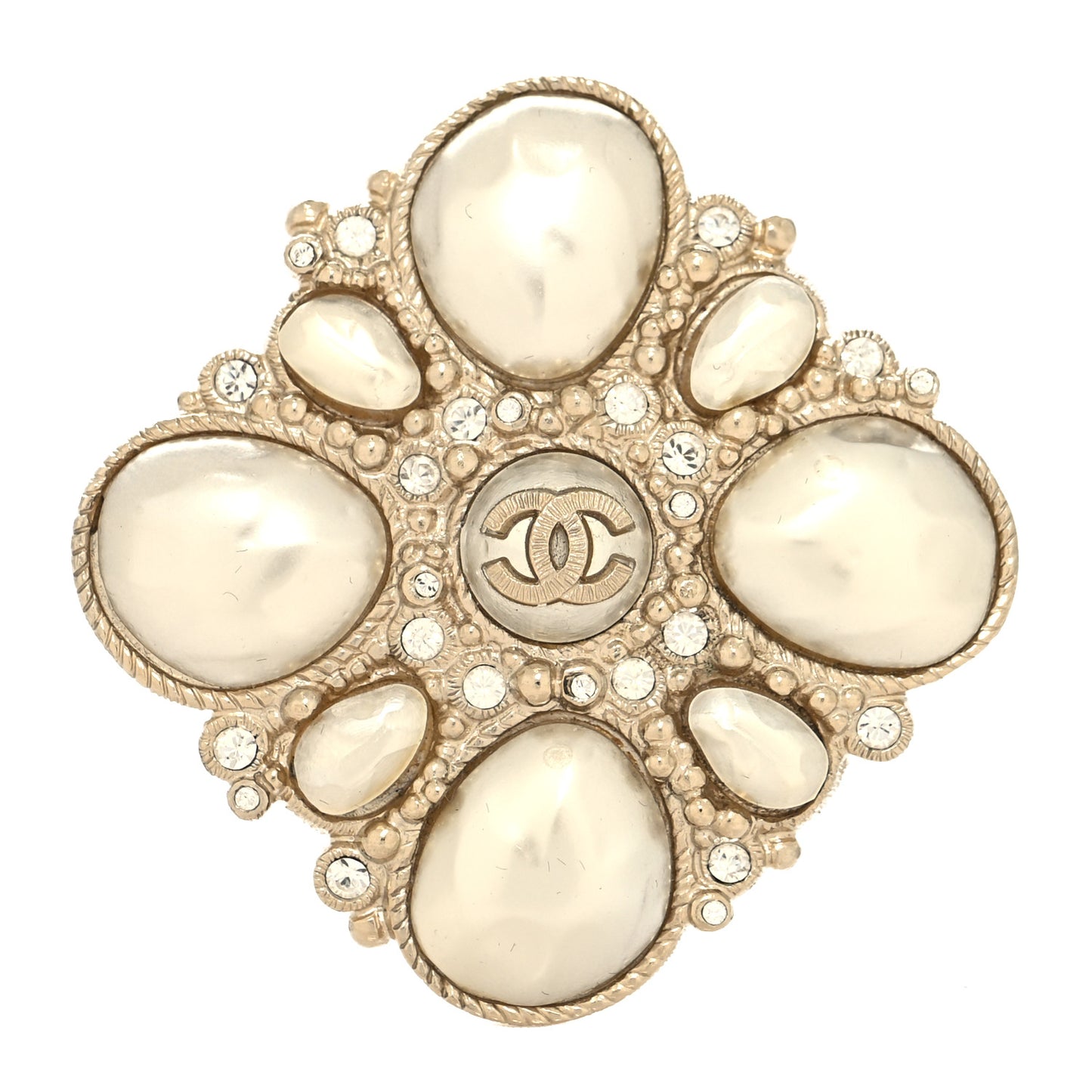 Pearl Crystal CC Brooch Pearly White
