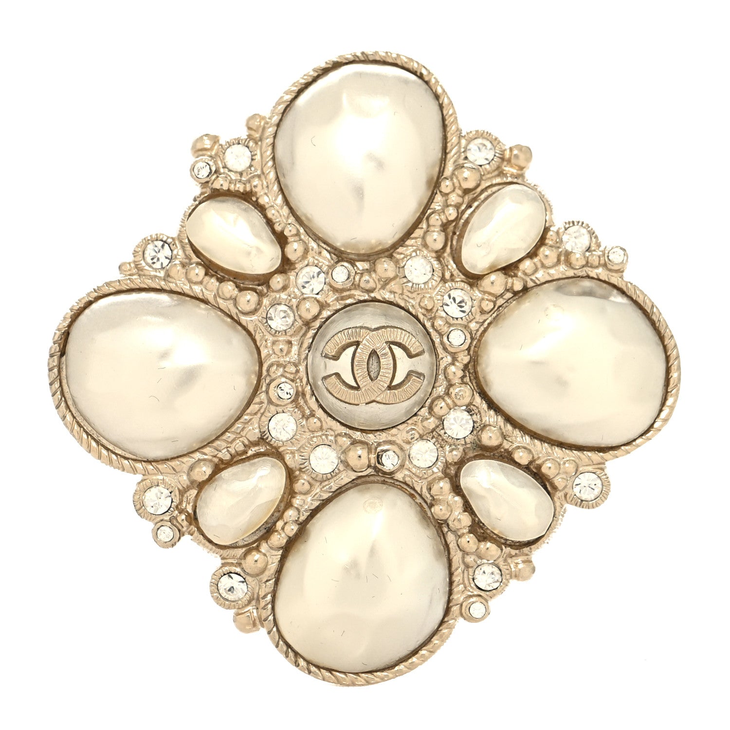 Chanel Pearl Crystal CC Brooch Pearly White 1 of 3