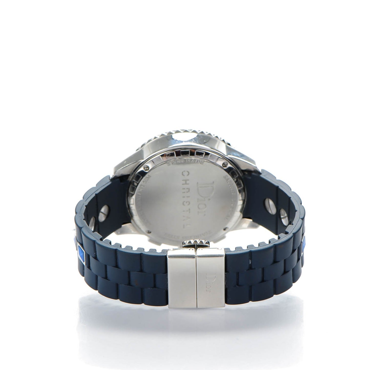 Stainless Steel Rubber Diamond Blue Sapphire 38mm Christal Chronograph Quartz Watch Blue