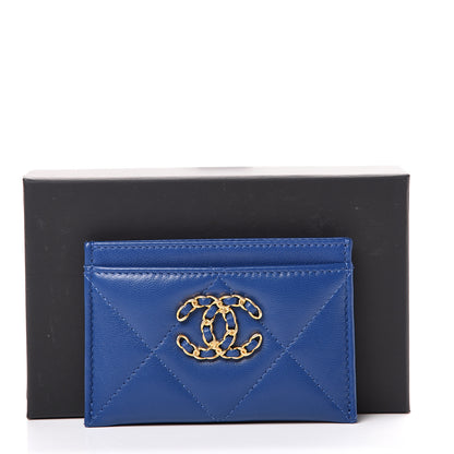Chanel Shiny Goatskin Quilted Chanel 19 Card Holder Dark Blue 8 of 8