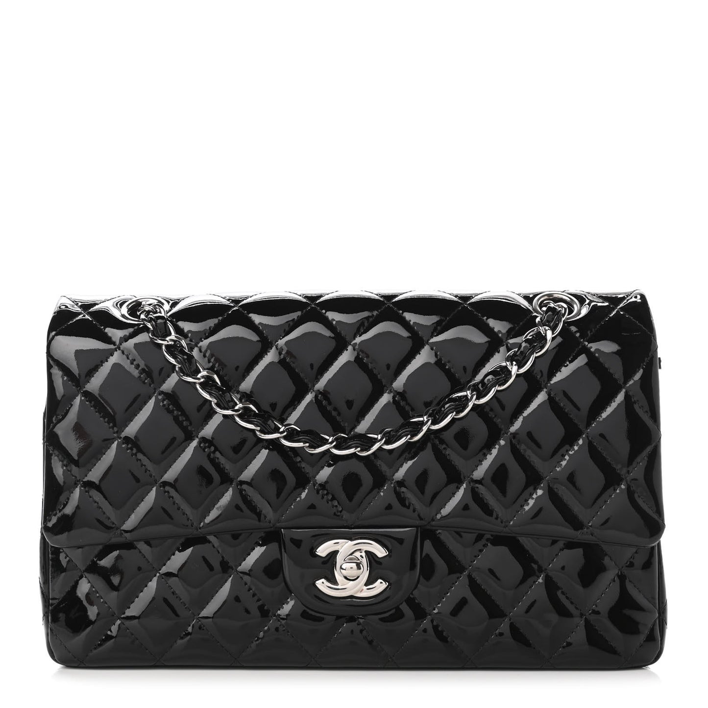 Patent Quilted Medium Double Flap Black