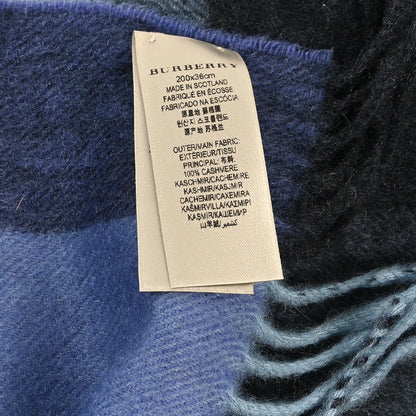 Burberry Cashmere Half Mega Check Fringe Scarf Iris Blue 4 of 4