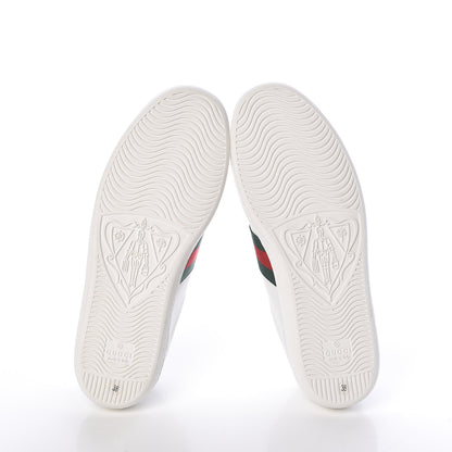Gucci Calfskin Web Bee Embroidered Womens Ace Sneakers 38 White Green 5 of 9