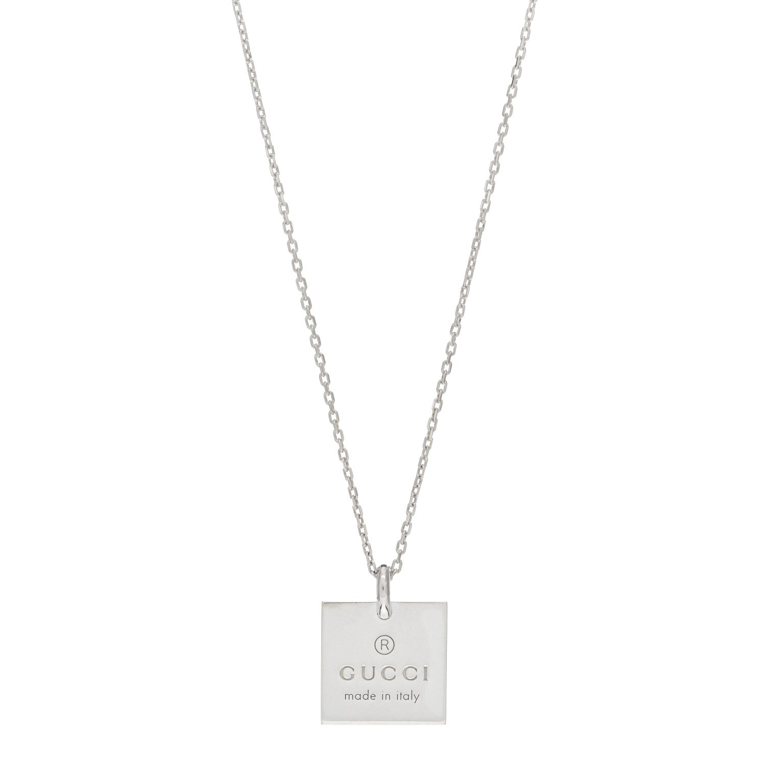 Gucci Sterling Silver Trademark Logo Square Pendant Necklace 1 of 3