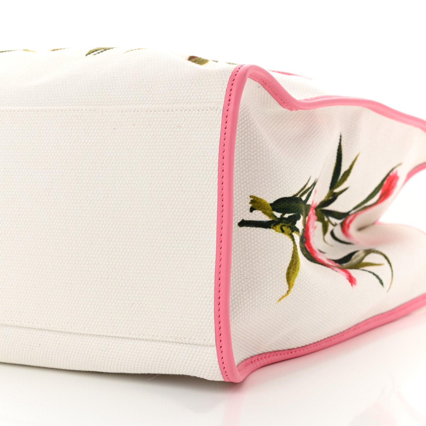 Canvas Floral Printed Tote White Pink