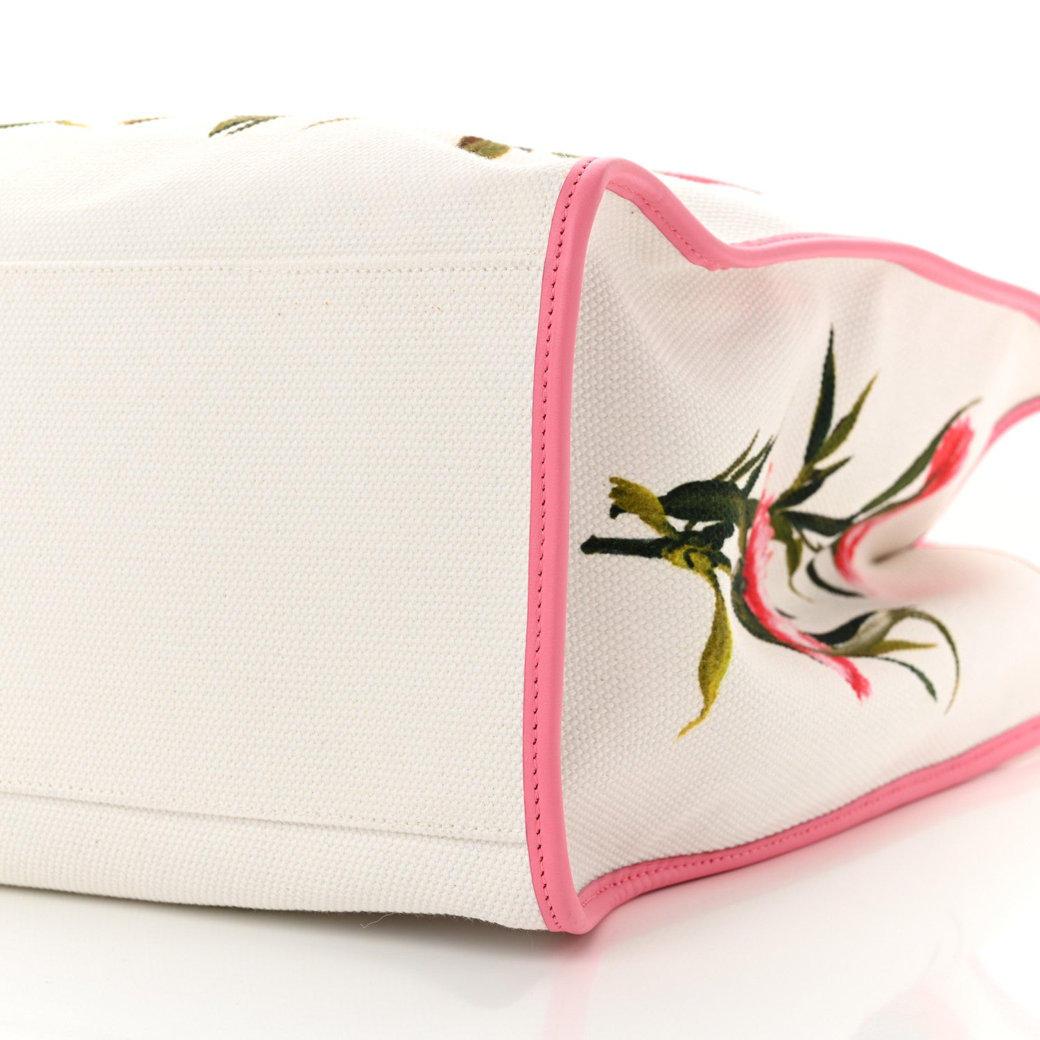Dolce & Gabbana Canvas Floral Printed Tote White Pink 9 of 12
