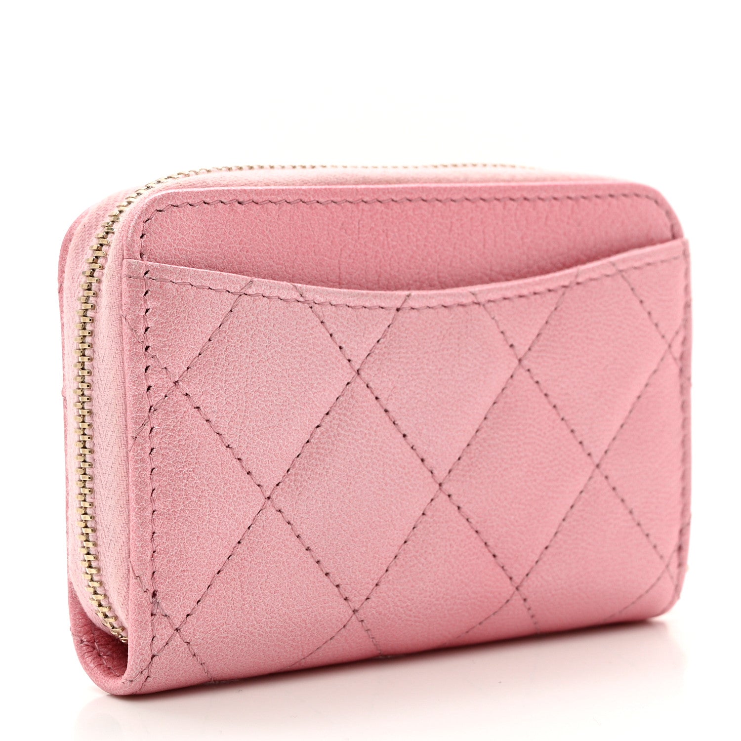 Chanel Iridescent Calfskin Quilted Zip Coin Purse Wallet Pink 3 of 7