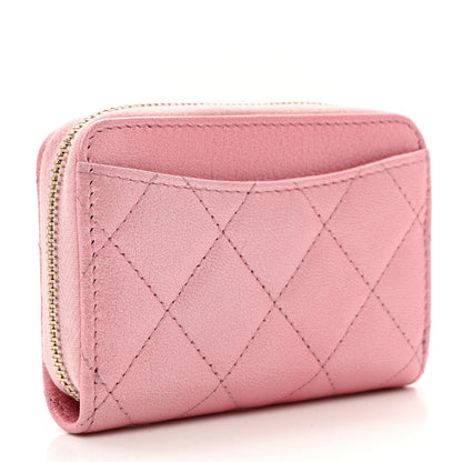 Chanel Iridescent Calfskin Quilted Zip Coin Purse Wallet Pink 3 of 7