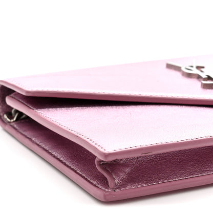 Saint Laurent Metallic Calfskin Monogram Envelope Chain Wallet New Azalea 8 of 9