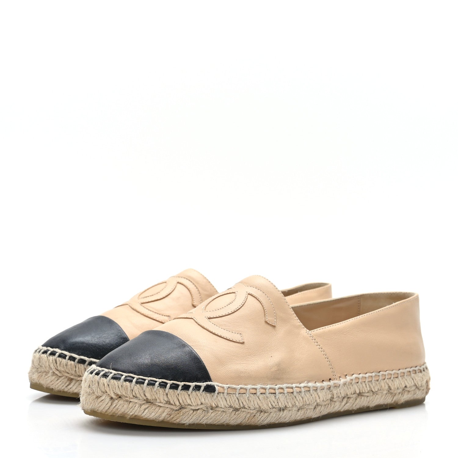Chanel Lambskin CC Espadrilles 41 Beige Black 3 of 10