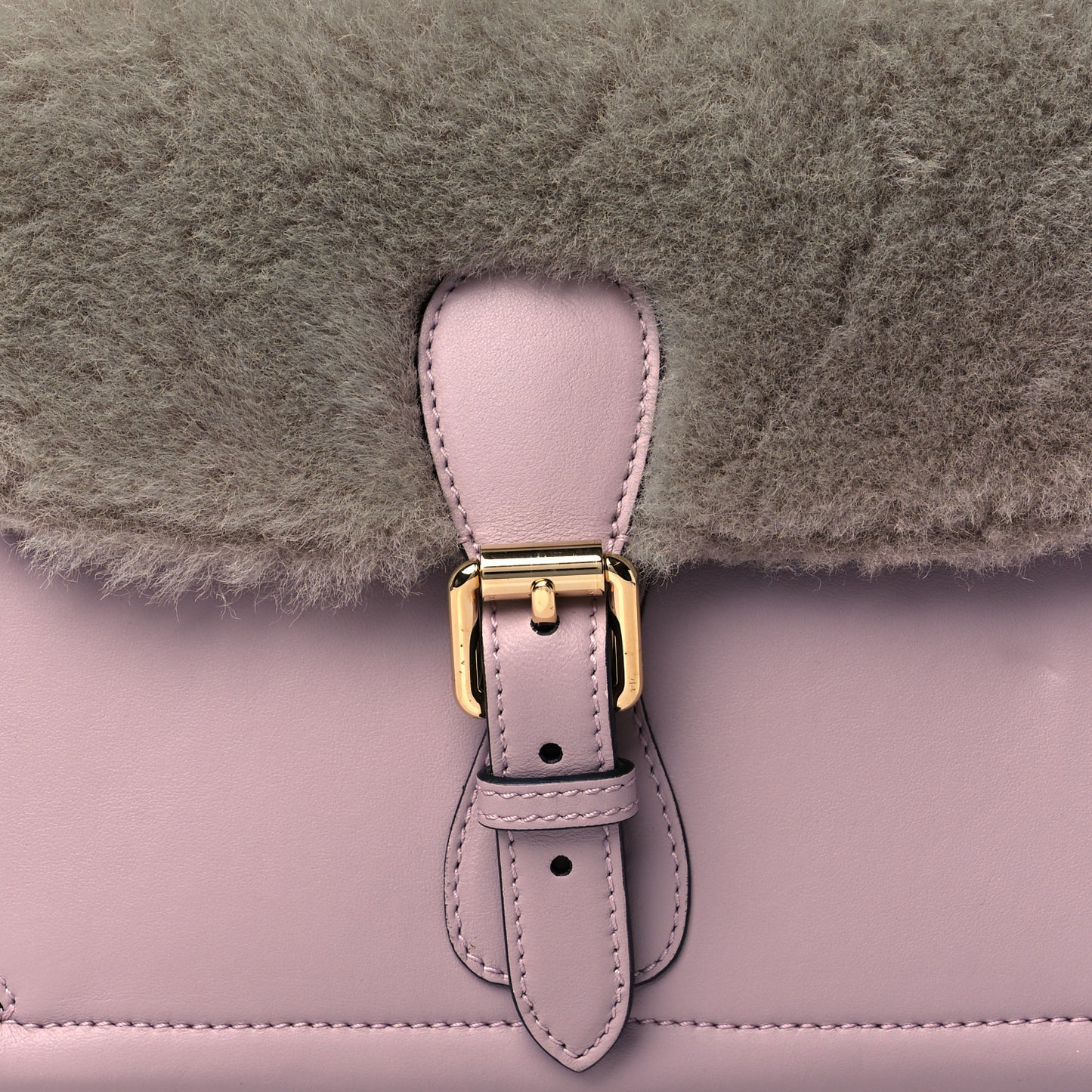 Smooth Calfskin Shearling Small Saddle Tote Pale Orchid