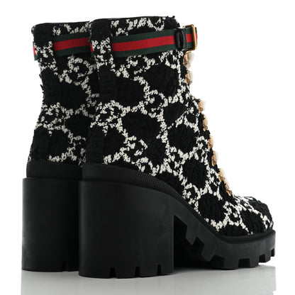 Gucci Tweed GG Monogram Lace Up Combat Ankle Boots 39.5 Black 4 of 10