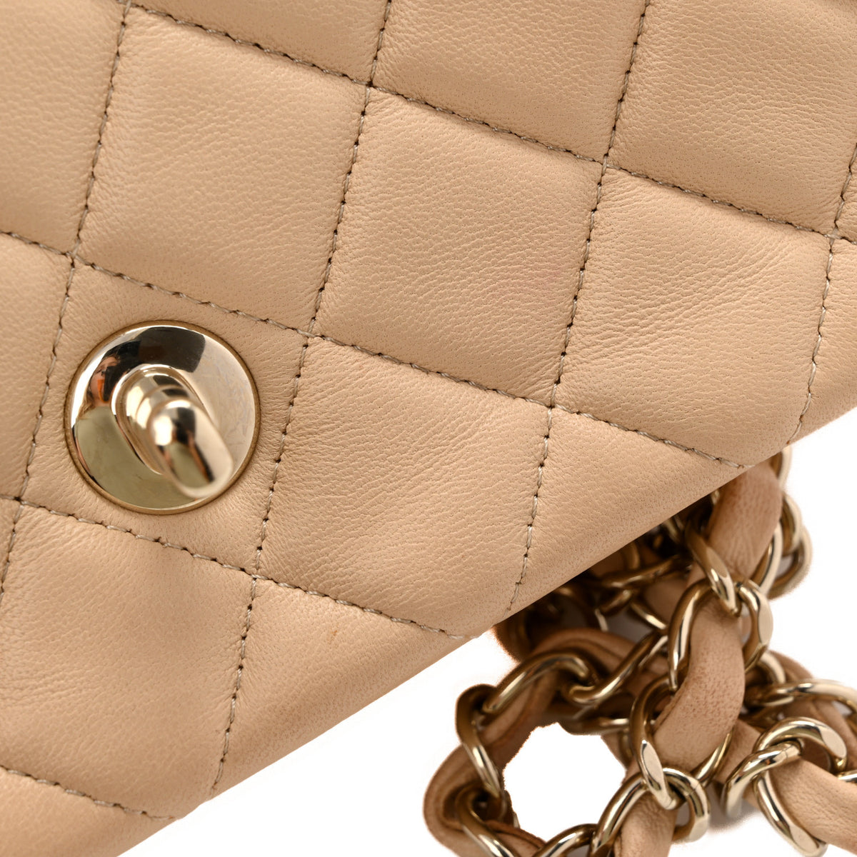Lambskin Quilted Mini Rectangular Flap Beige
