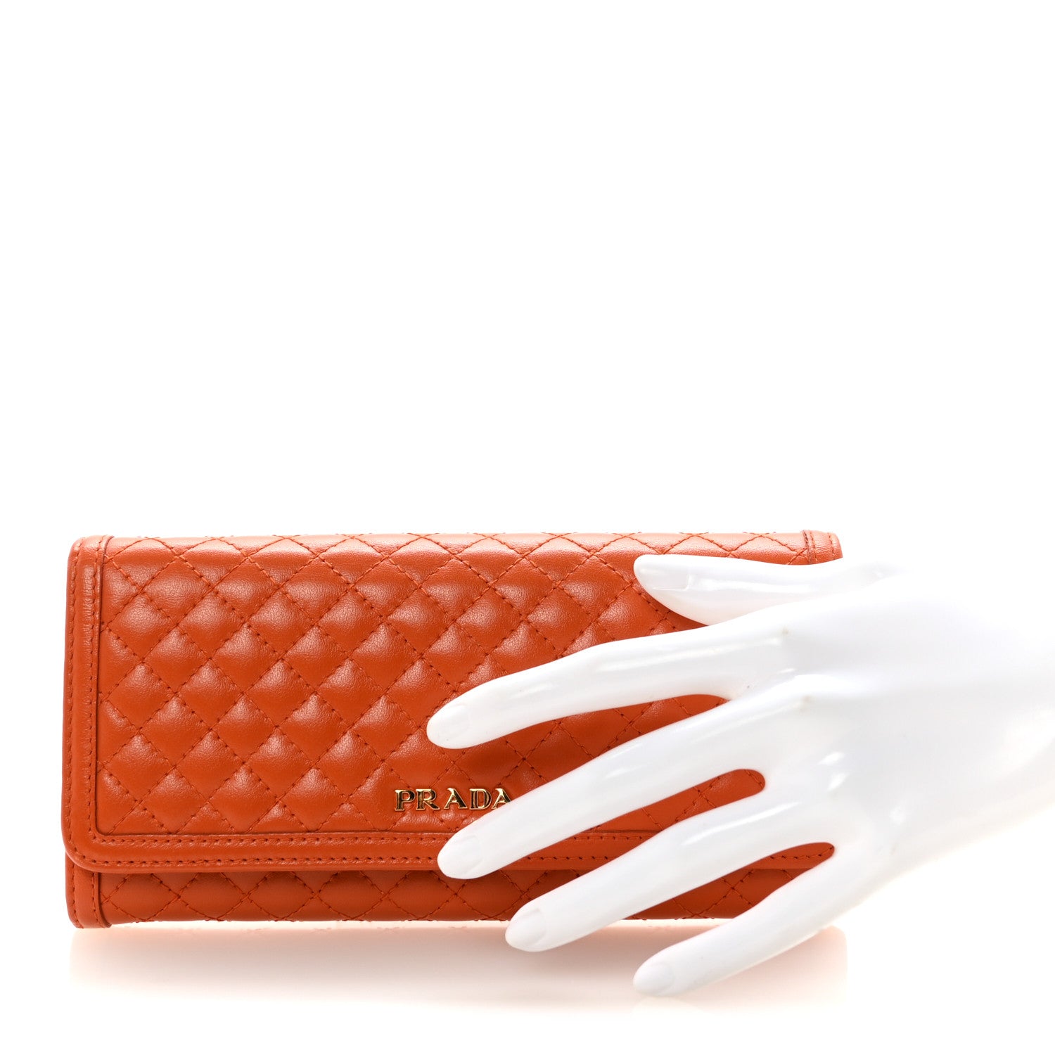 Prada Soft Calf Quilted Continental Flap Wallet Orange 2 of 7