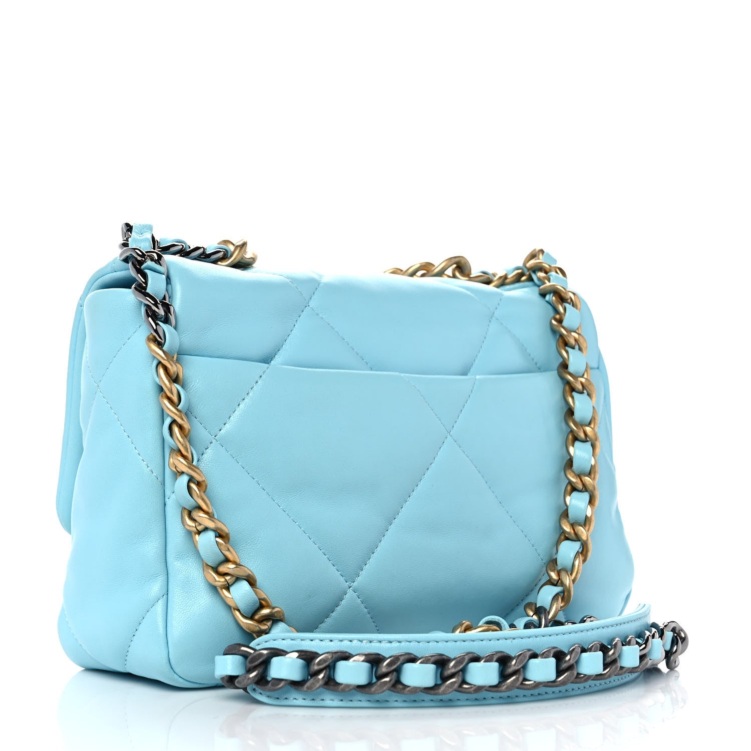Chanel Shiny Lambskin Quilted Medium Chanel 19 Flap Light Blue 3 of 10