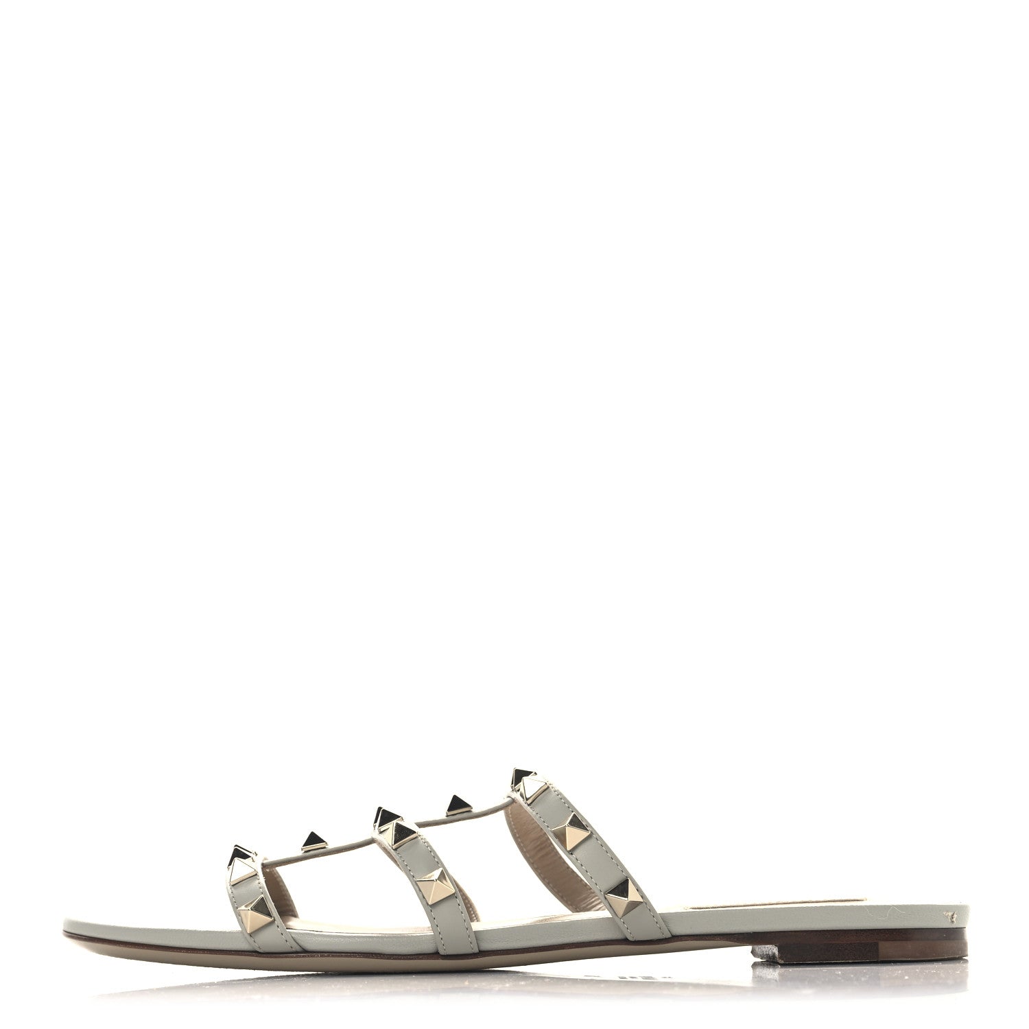 Valentino Garavani Nappa Rockstud Caged Flat Slide Sandals 38 Grey