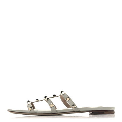 Valentino Garavani Nappa Rockstud Caged Flat Slide Sandals 38 Grey 1 of 12