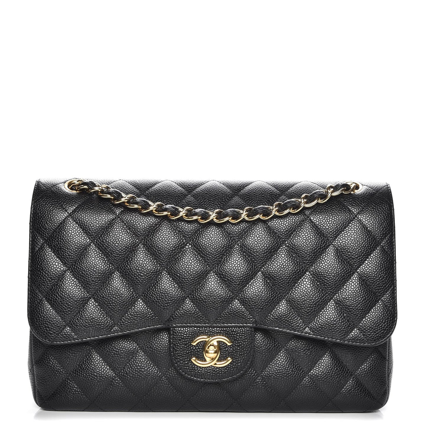 Caviar Quilted Jumbo Double Flap Black