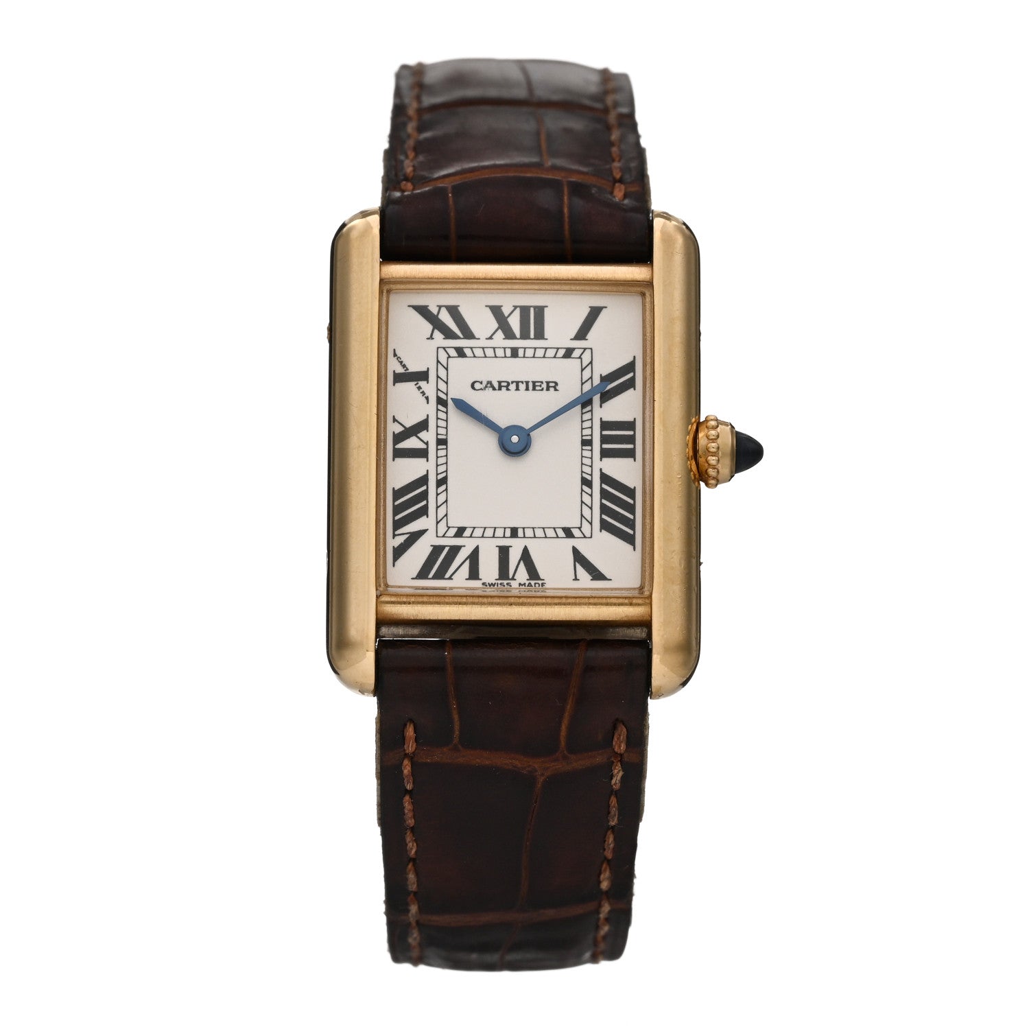 Cartier 18K Yellow Gold Alligator 22mm Tank Louis Quartz Watch Brown 1 of 6
