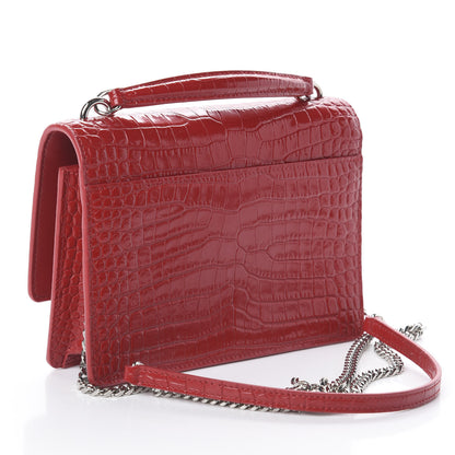 Saint Laurent Calfskin Crocodile Embossed Monogram Sunset Top Handle Chain Wallet New Lipstick Red 2 of 7