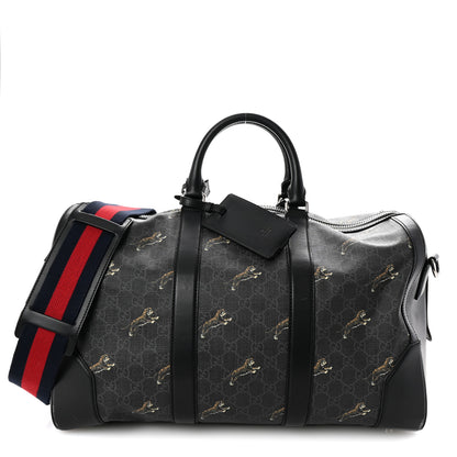 Gucci GG Supreme Monogram Calfskin Web Tigers Medium Carry On Duffle Bag Black Multicolor 1 of 8