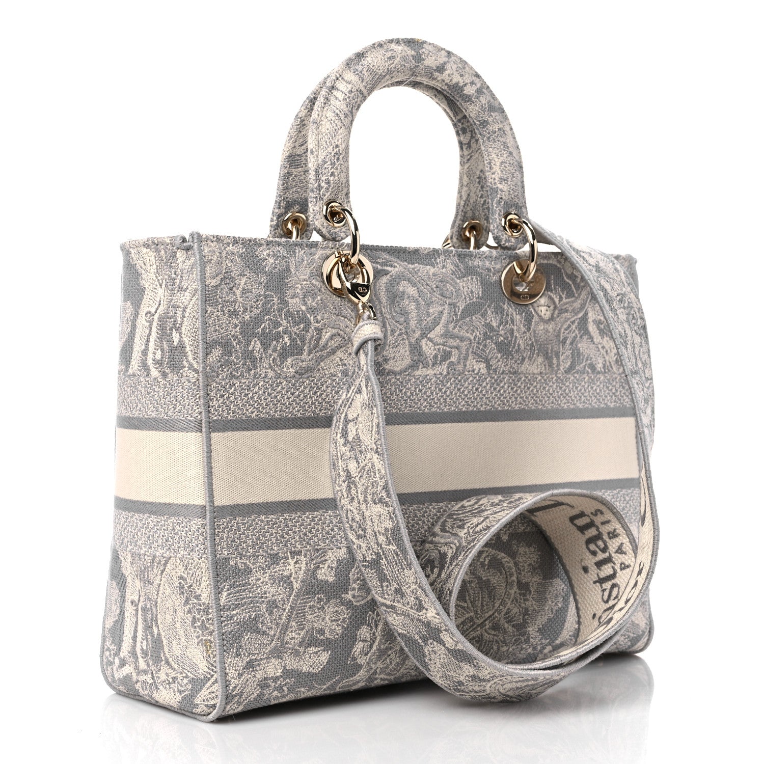 Christian Dior Canvas Toile De Jouy Reverse Embroidered Large Lady D-Lite Grey 3 of 10