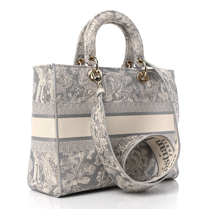 Christian Dior Canvas Toile De Jouy Reverse Embroidered Large Lady D-Lite Grey 3 of 10