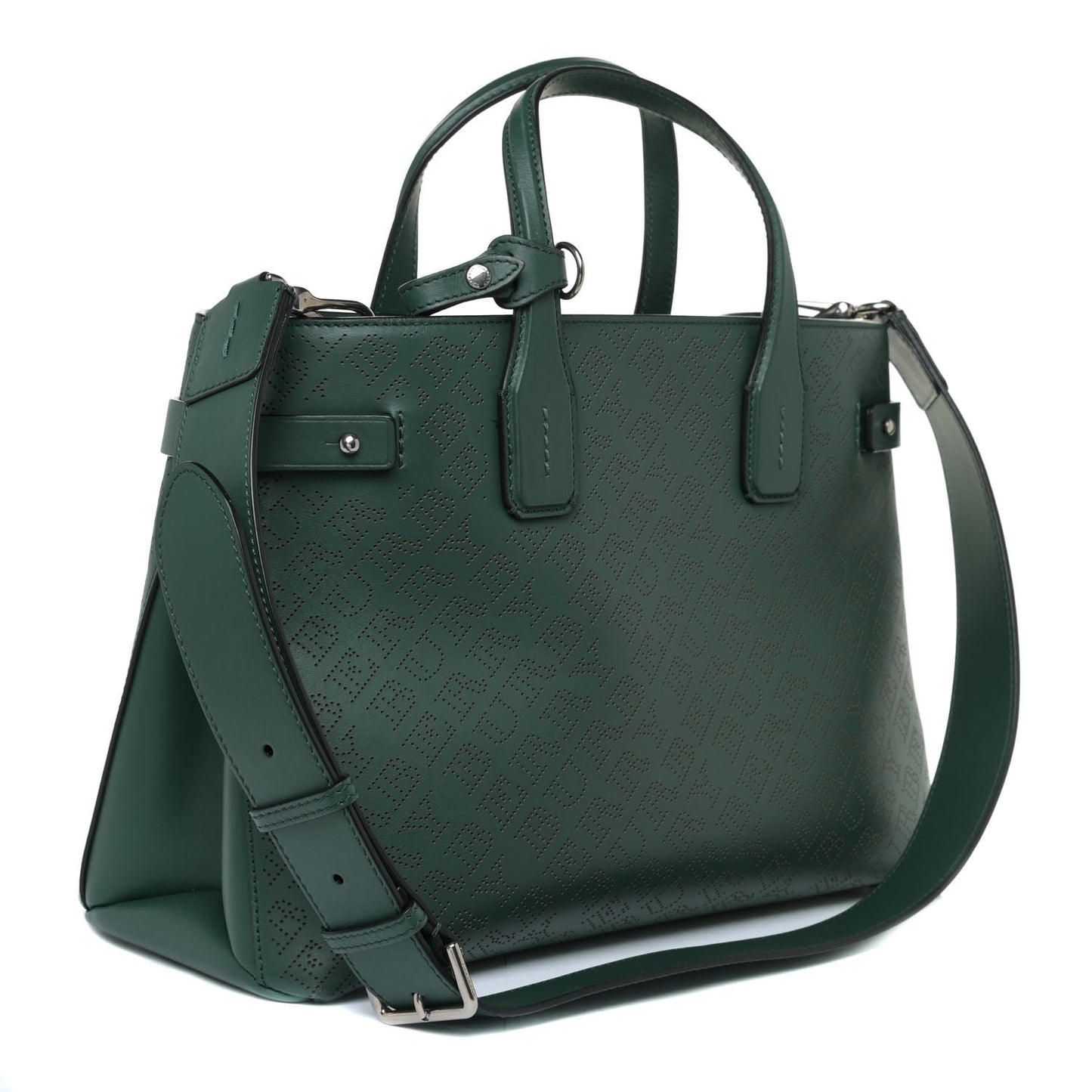 Derby Calfskin Perforated Small Banner Tote Green