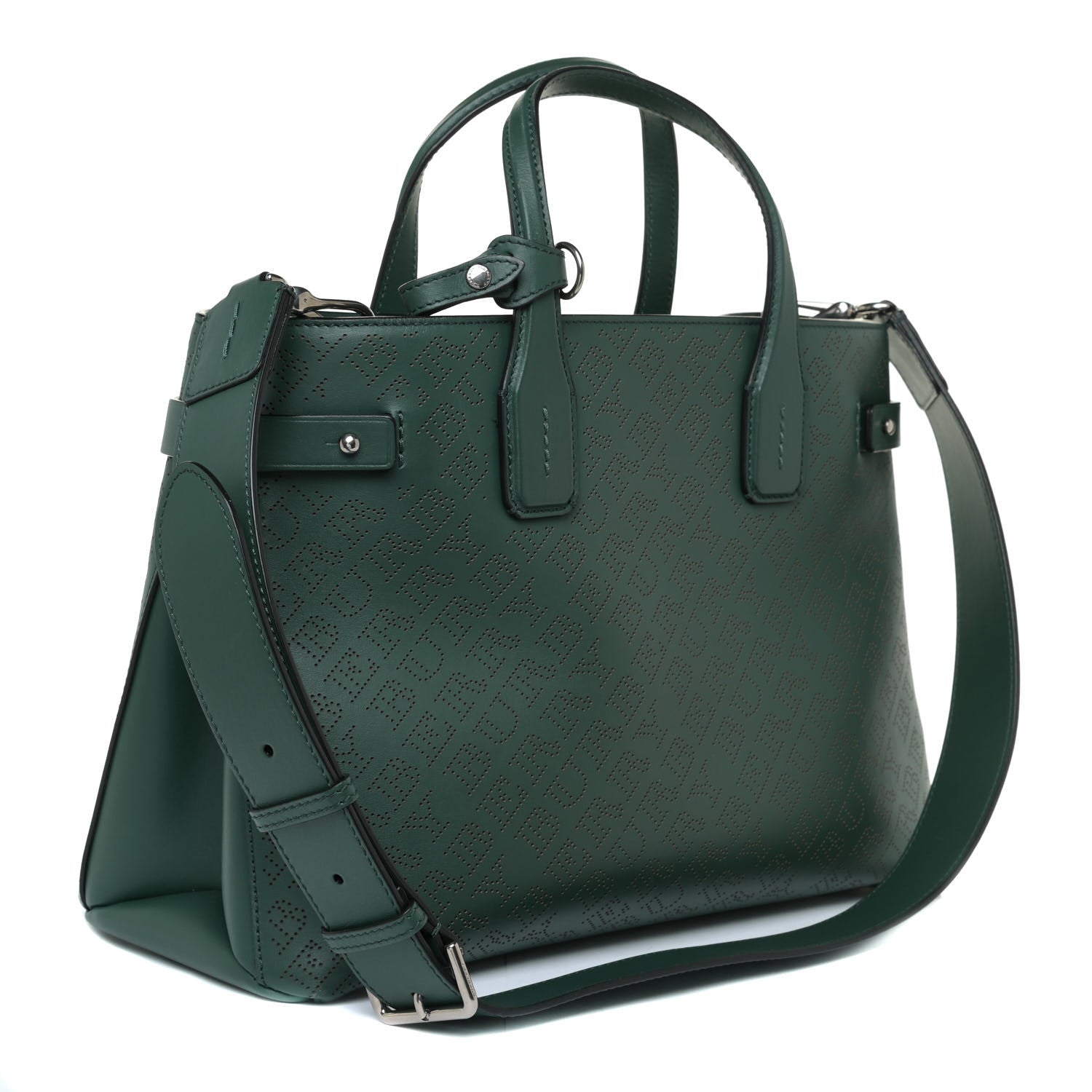 Burberry Derby Calfskin Perforated Small Banner Tote Green 2 of 8