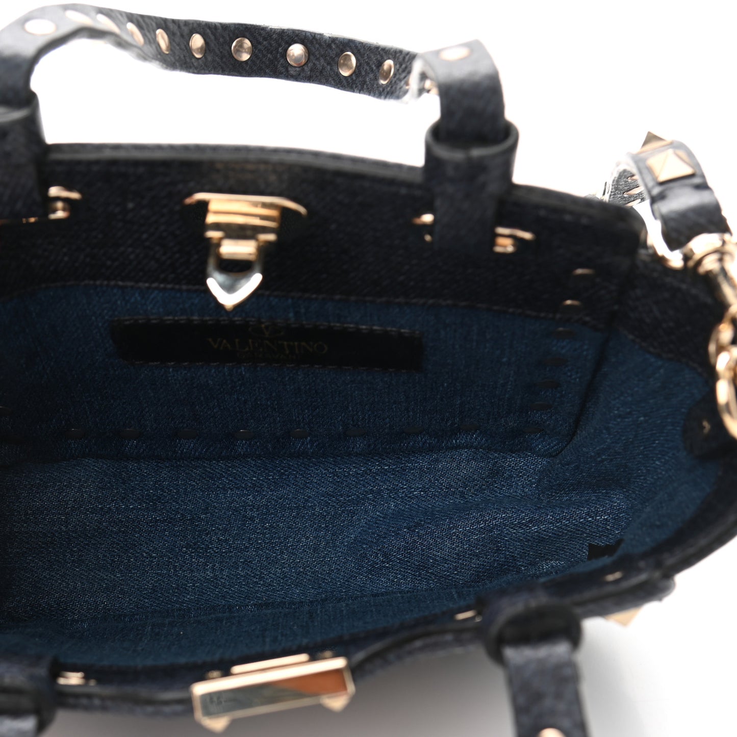 Denim Butterfly Embroidered Mini Rockstud Tote Blue Multicolor