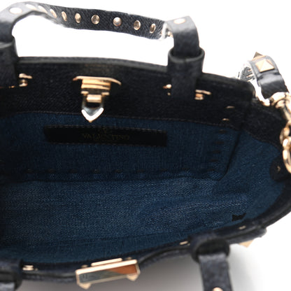 Valentino Garavani Denim Butterfly Embroidered Mini Rockstud Tote Blue Multicolor 5 of 11