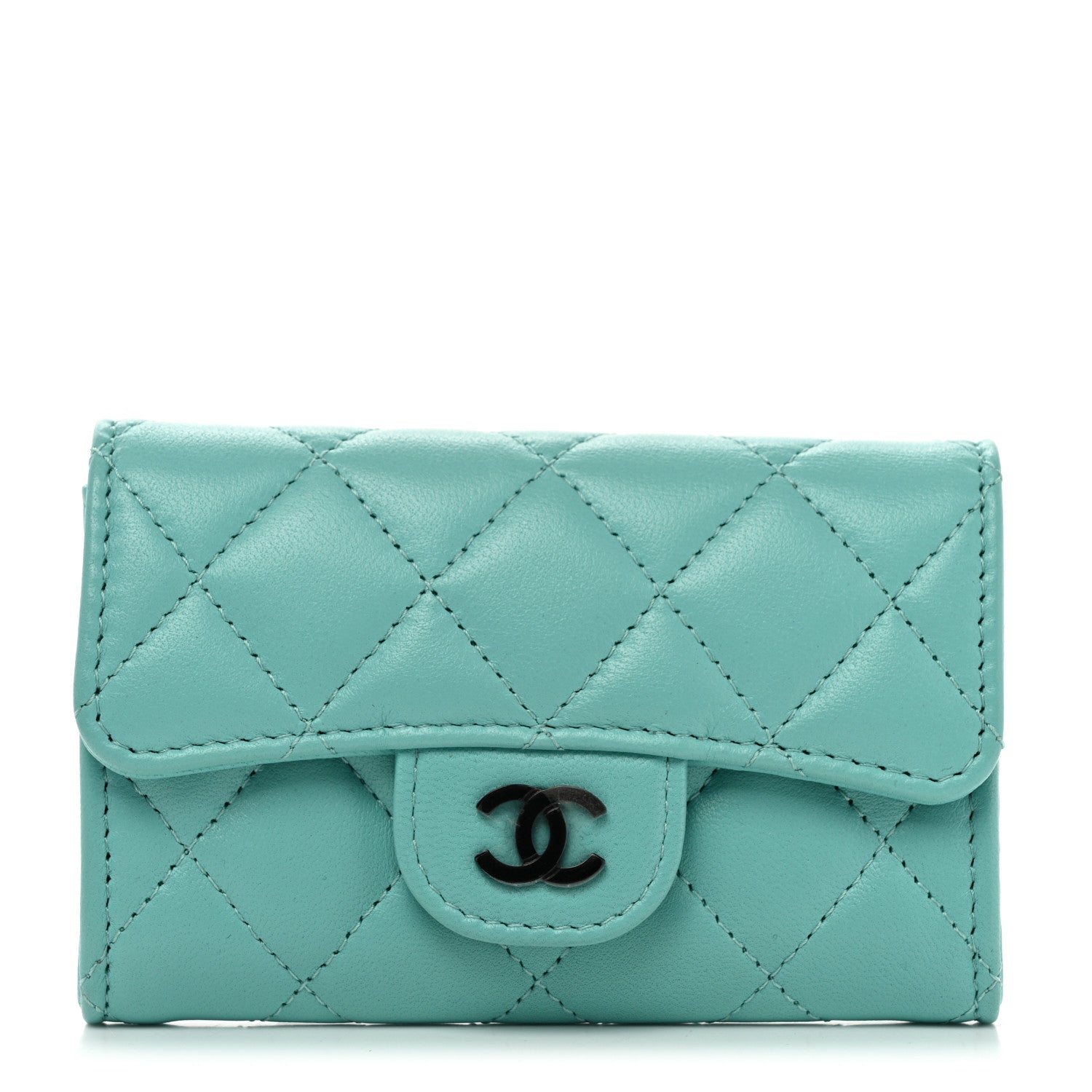 Chanel Lambskin Quilted Flap Card Holder Wallet Turquoise 1 of 11