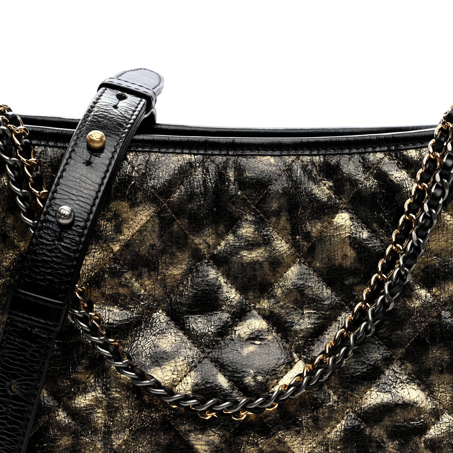 Chanel Metallic Crumpled Goatskin Quilted Medium Gabrielle Hobo Black Gold 8 of 10