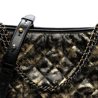 Chanel Metallic Crumpled Goatskin Quilted Medium Gabrielle Hobo Black Gold 8 of 10