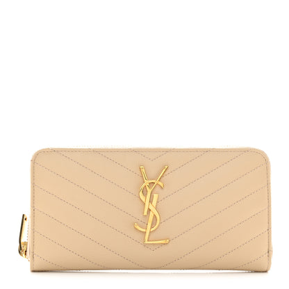 Saint Laurent Grain De Poudre Matelasse Chevron Monogram Zip Around Wallet Nude Powder 1 of 6