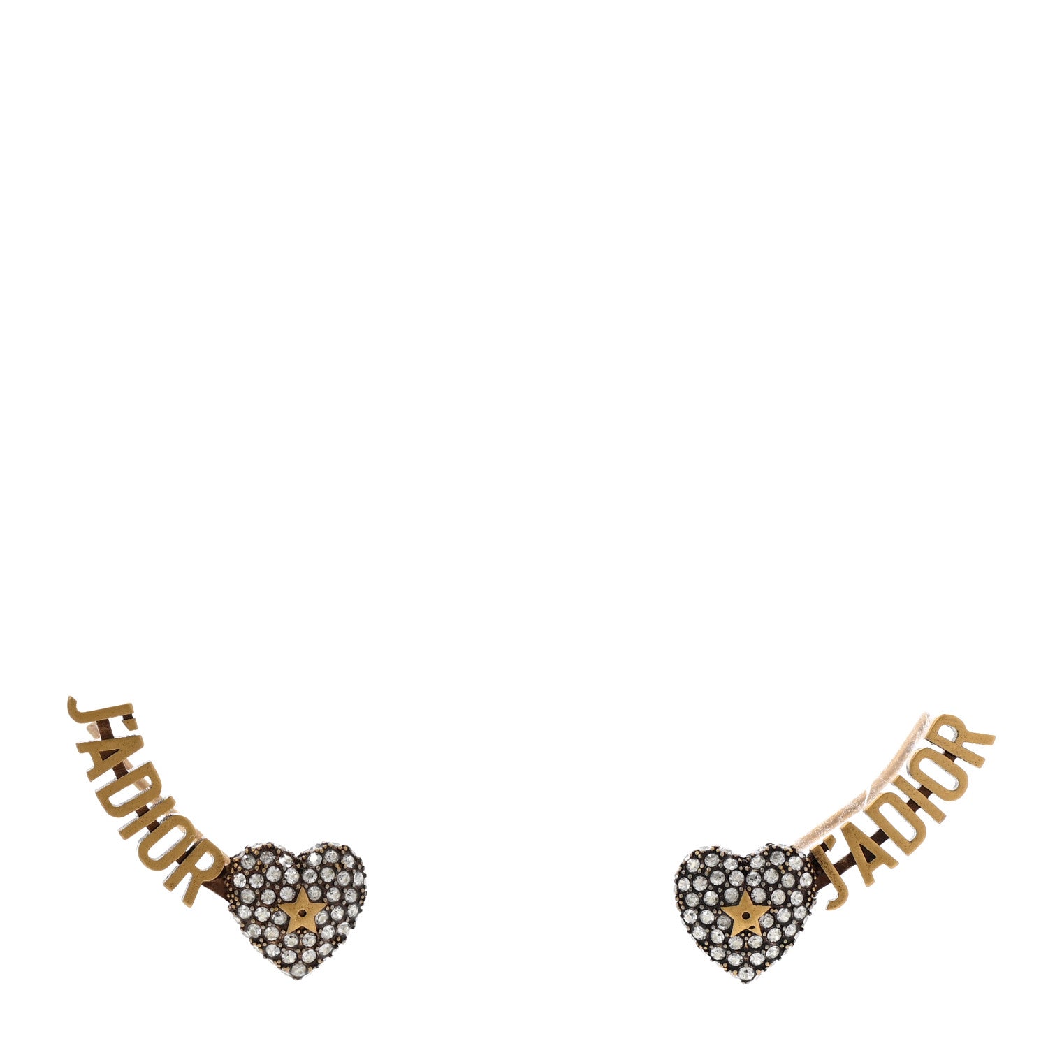 Christian Dior Metal Crystal J'Adior Heart Earrings Aged Gold 1 of 4
