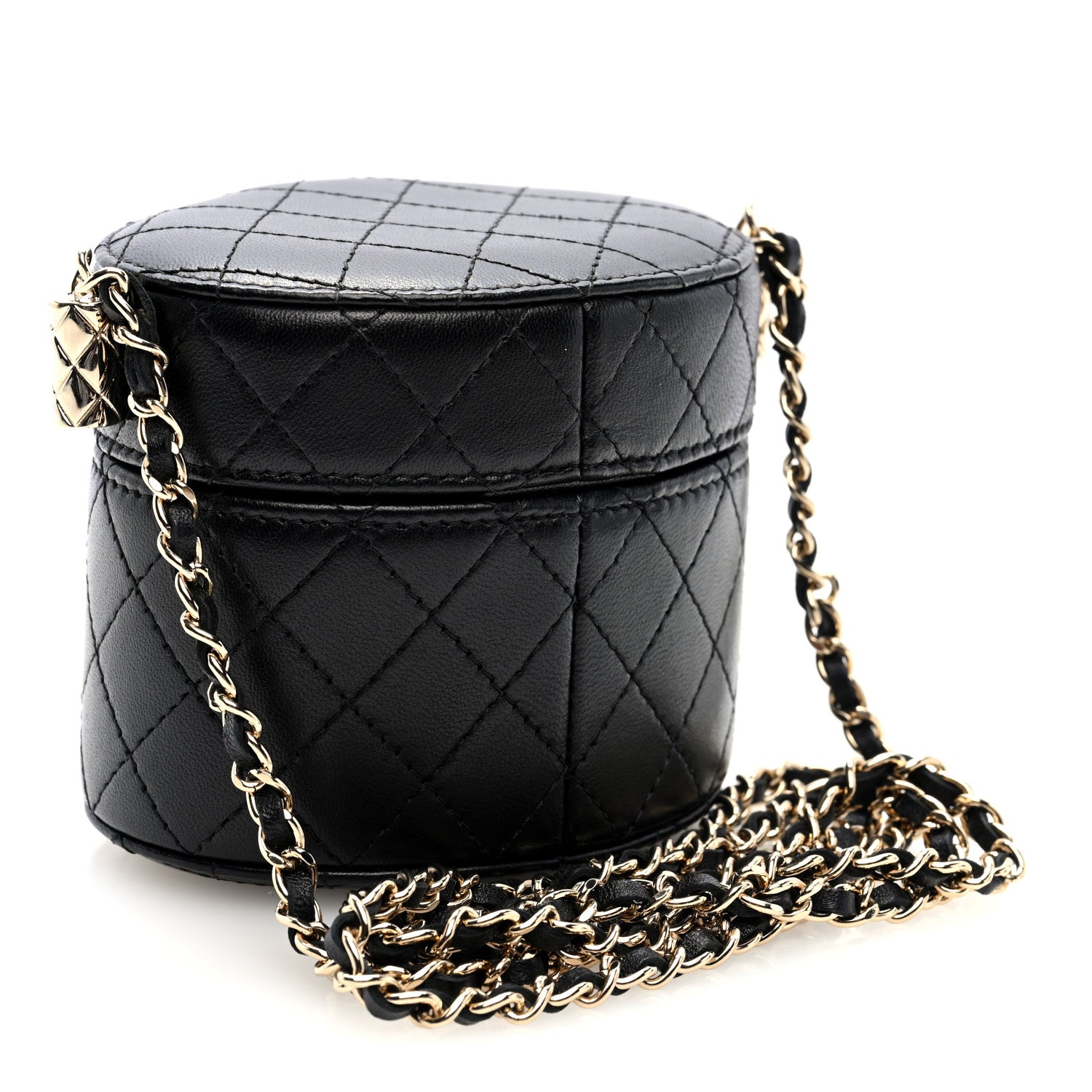 Chanel Lambskin Quilted Mini Round Vanity Case With Chain Black 3 of 11