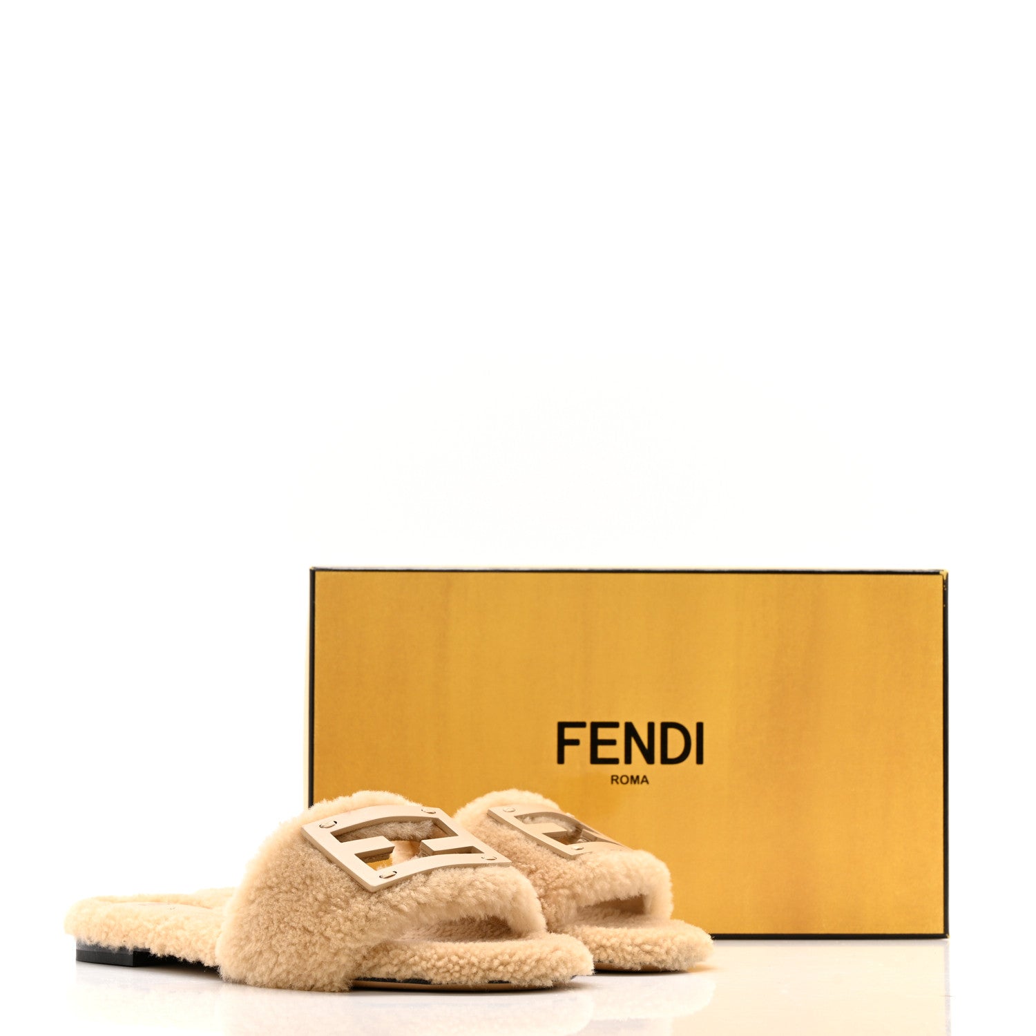 Fendi Shearling FF Baguette Slide Sandals 40 Beige Naturale 9 of 9