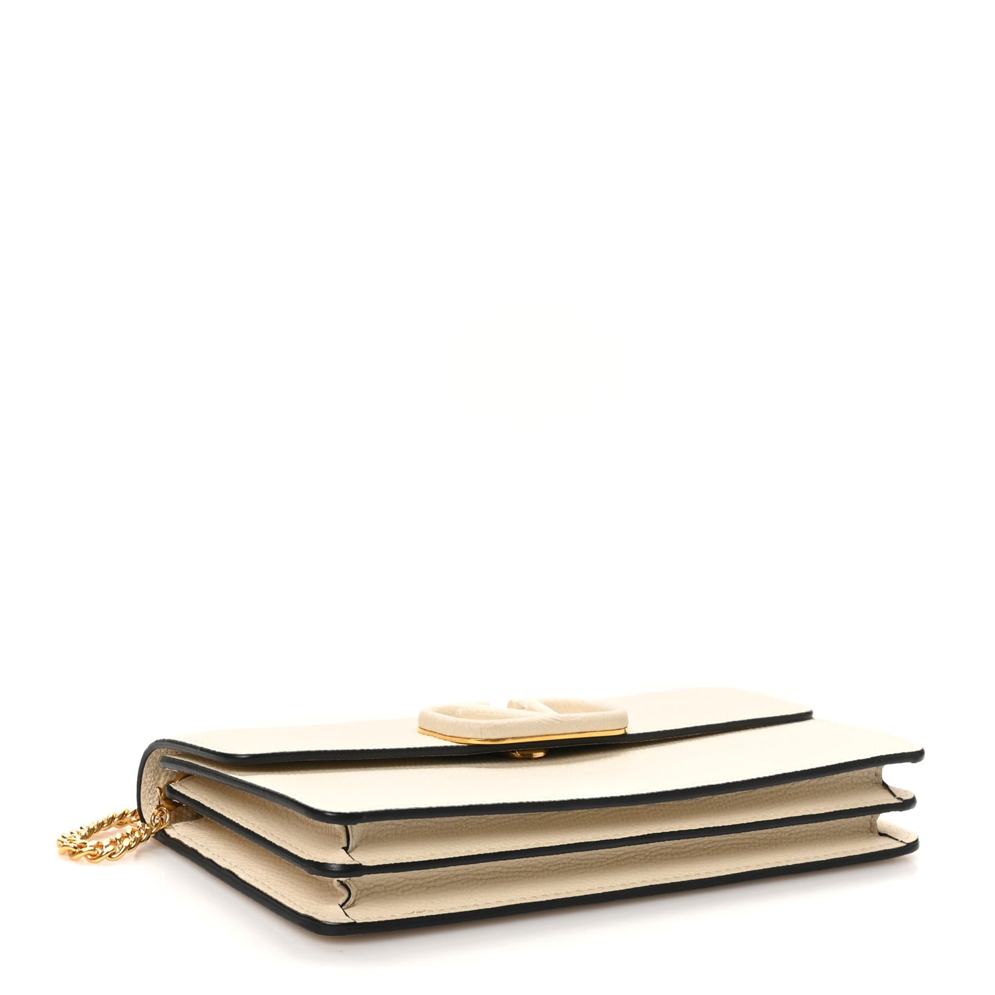 Grainy Calfskin VLogo Wallet With Chain Light Ivory