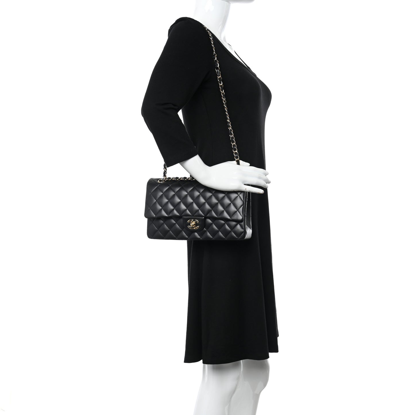 Lambskin Quilted Medium Double Flap Black