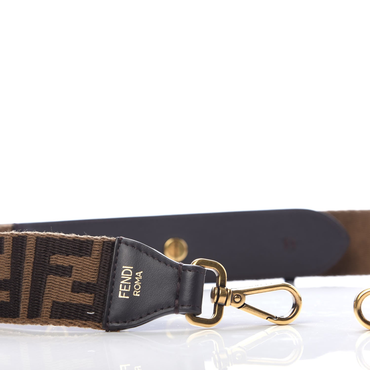 Fendi Ribbon Vitello Century FF 1974 Flat Studded Strap You Fango Marrone Ebano 4 of 6