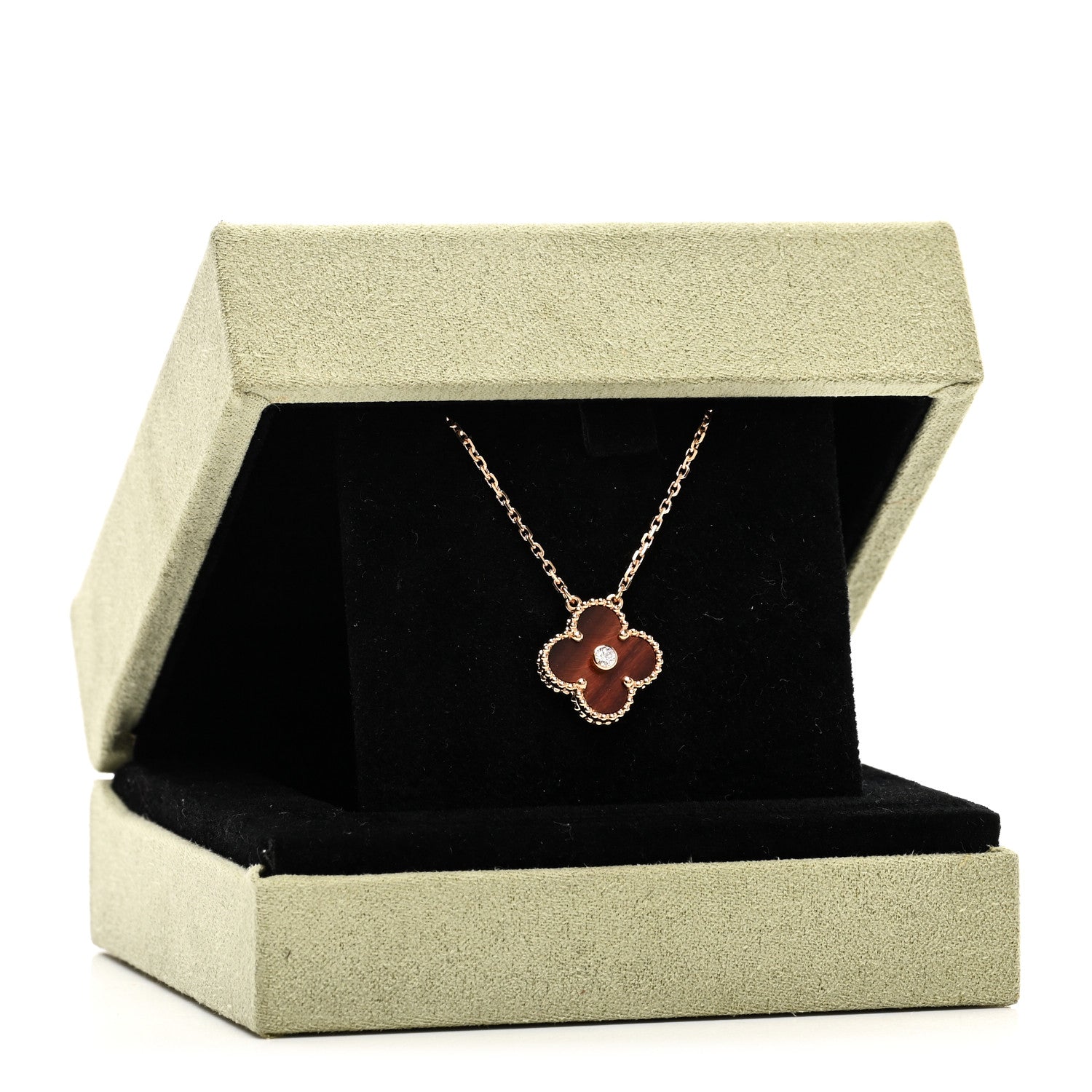 Van Cleef & Arpels 18K Rose Gold Diamond Bulls Eye Vintage Alhambra Pendant Necklace 5 of 5