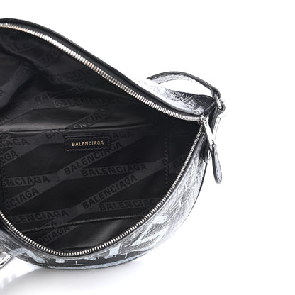 Balenciaga Agneau Arena Graffiti All Over XXS Souvenir Belt Bag Black White 4 of 8