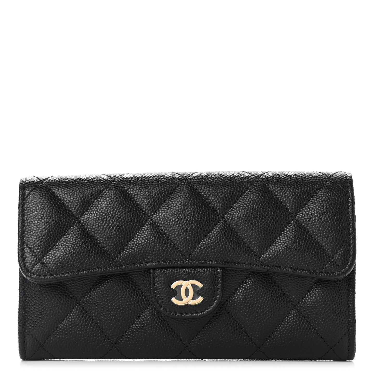 Caviar Quilted Medium Gusset Flap Wallet Black