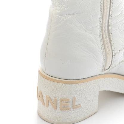 Chanel Shiny Crumpled Lambskin Lace Up Combat Boots 37 White 9 of 11